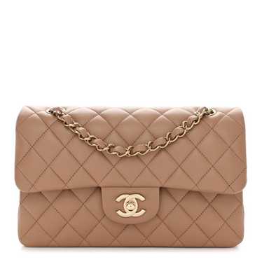 CHANEL Lambskin Quilted Small Double Flap Beige