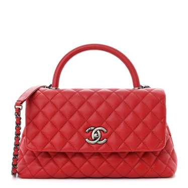 CHANEL Caviar Quilted Small Coco Handle Flap Red
