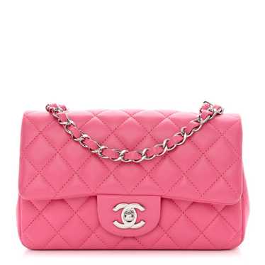 CHANEL Lambskin Quilted Mini Rectangular Flap Pink