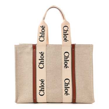 CHLOE Cotton Calfskin Large Woody Ribbon Tote Whit