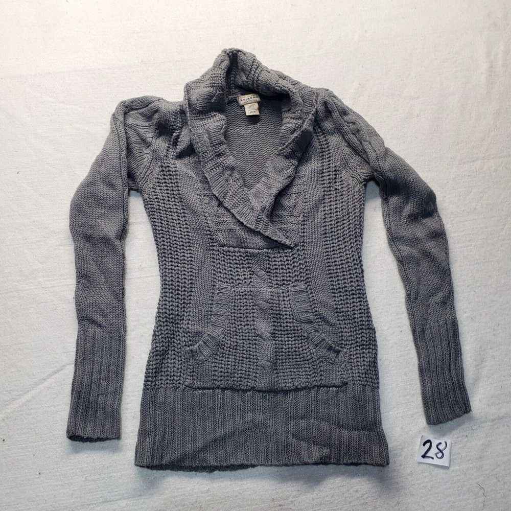 AriZona Arizona Sweater Gray V Neck Stretch Cable… - image 1