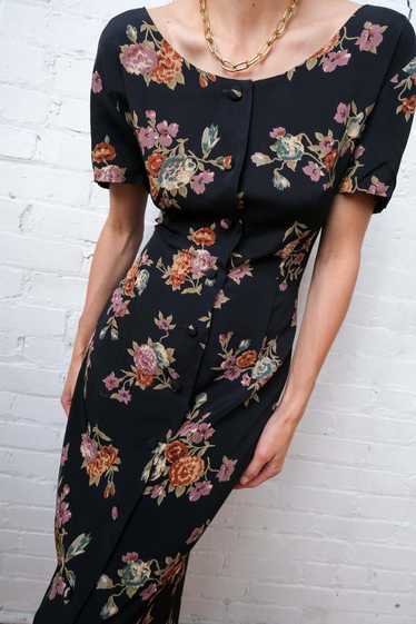 Vintage Short Sleeve Maxi Dress - Black/Floral Pri