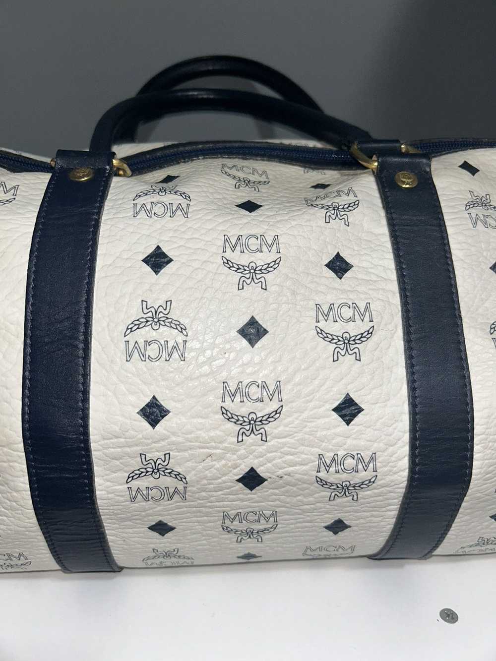 MCM MCM Visetos White Boston Bag w Blue leather &… - image 10