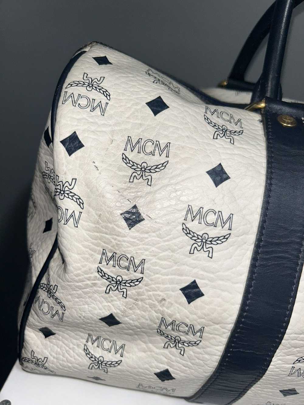 MCM MCM Visetos White Boston Bag w Blue leather &… - image 6