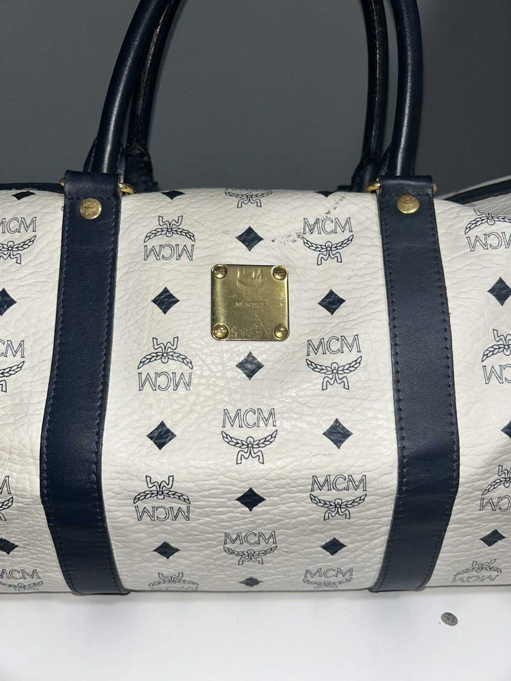 MCM MCM Visetos White Boston Bag w Blue leather &… - image 8