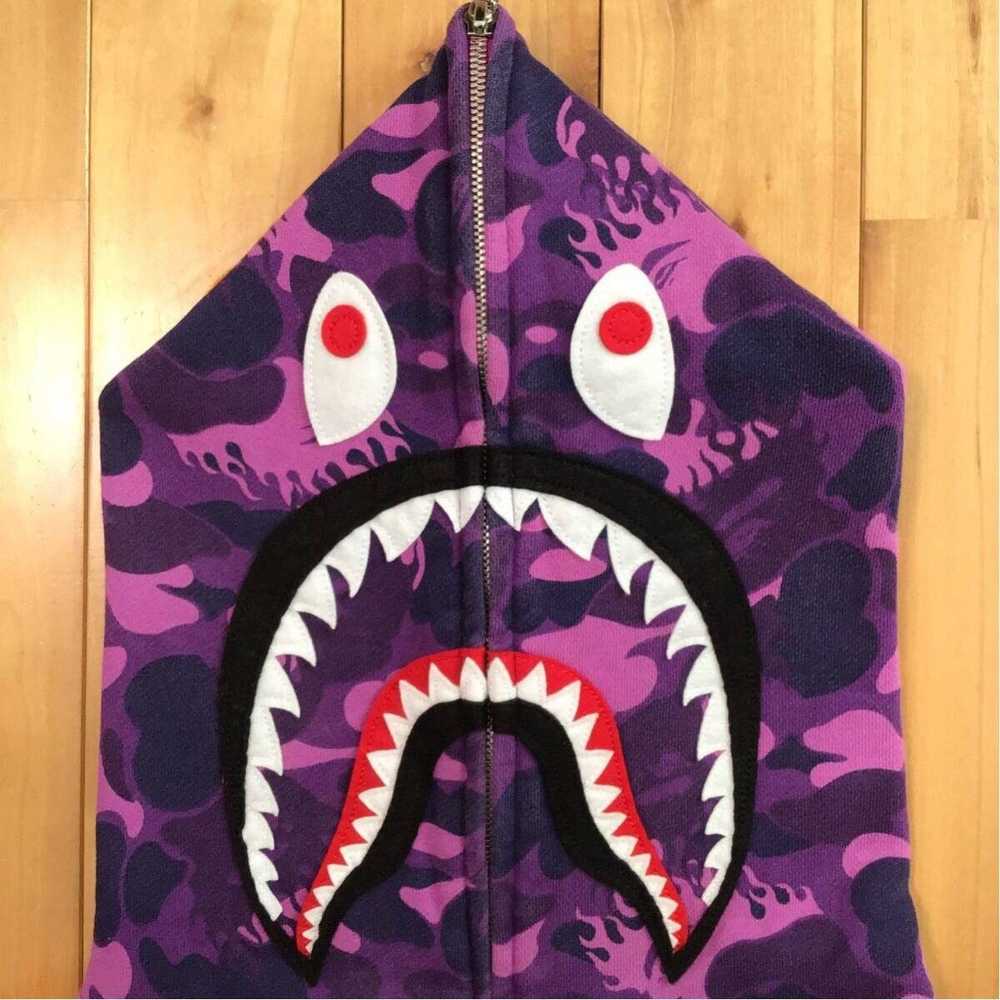 Bape × Nigo Fire Camo Shark Full Zip Hoodie a bat… - image 3