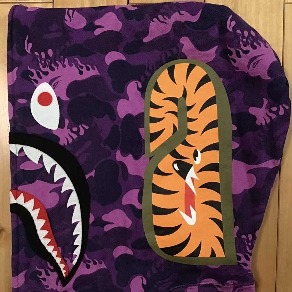 Bape × Nigo Fire Camo Shark Full Zip Hoodie a bat… - image 5