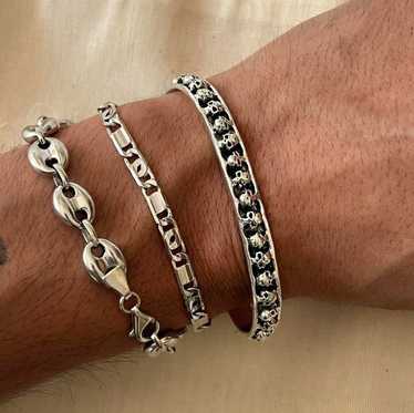 Jewelry × Silver × Vintage skull stacked grunge s… - image 1