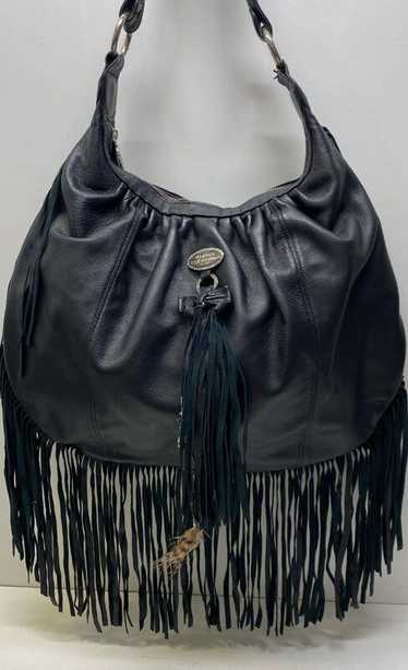 Tarina Tarantino Black Leather Fringe Hobo Tote Ba