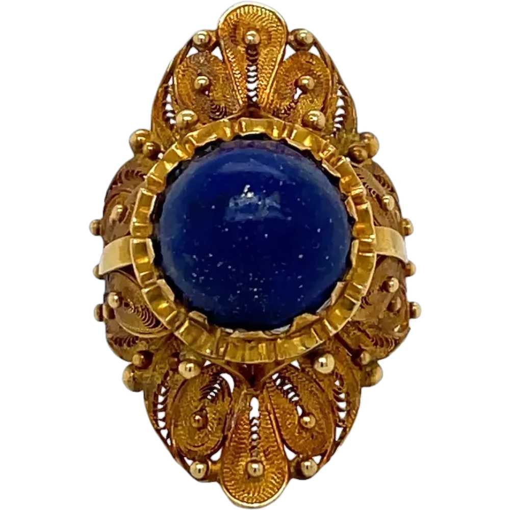 Victorian 18K Yellow Gold Lapis Ring - image 1