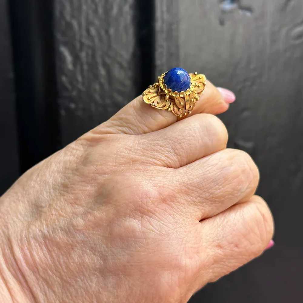 Victorian 18K Yellow Gold Lapis Ring - image 5