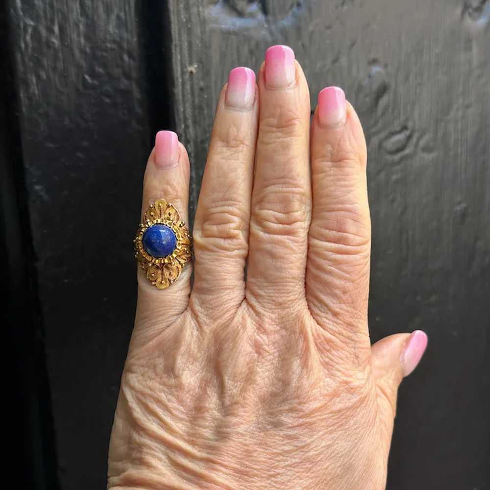 Victorian 18K Yellow Gold Lapis Ring - image 6