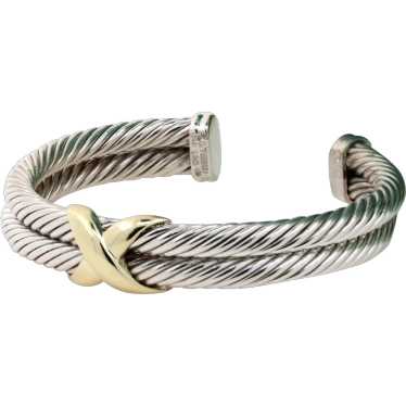 David Yurman Double Cable X Bracelet 14K Gold & St