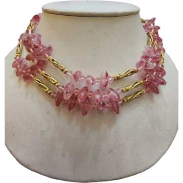 Stunning Triple Strand Art Glass Pink LAGUNA Neckl