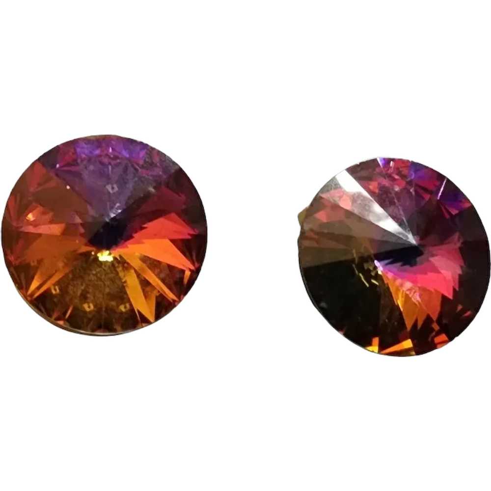 Stunning Weiss Pink Rivoli Glass Studded Earrings… - image 1