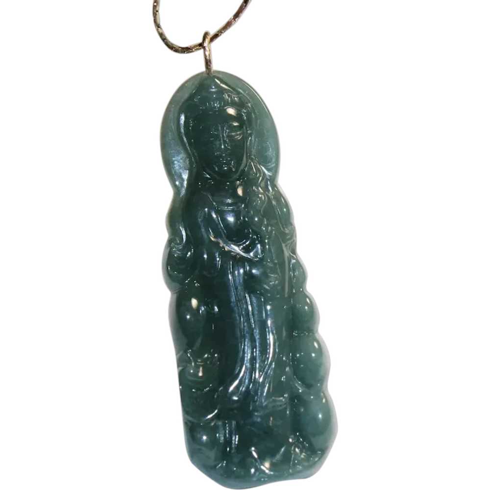 Gorgeous Carved Spinach Green Jade Pendant - image 1