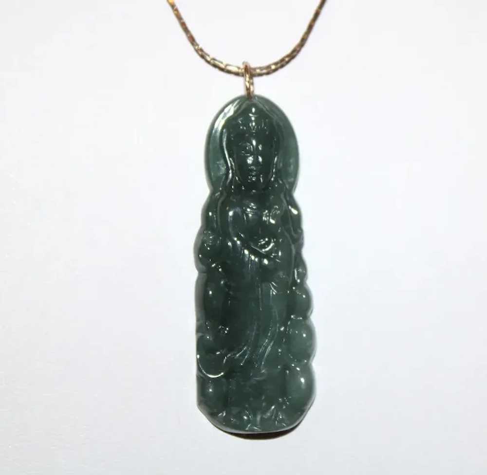 Gorgeous Carved Spinach Green Jade Pendant - image 2