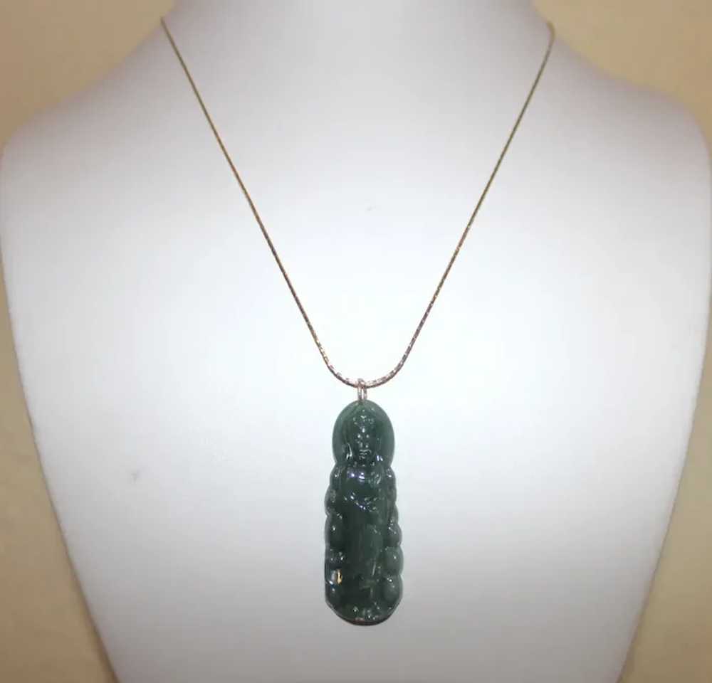 Gorgeous Carved Spinach Green Jade Pendant - image 3