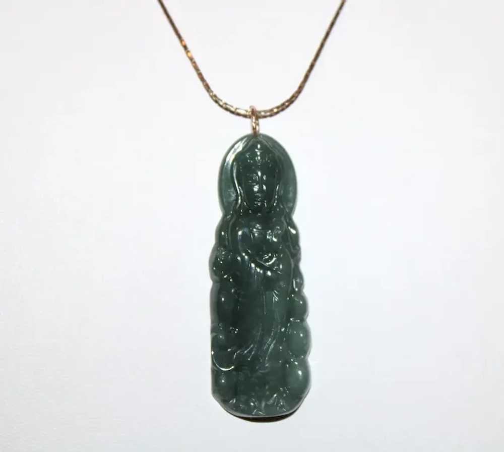 Gorgeous Carved Spinach Green Jade Pendant - image 4