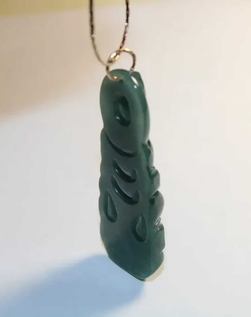 Gorgeous Carved Spinach Green Jade Pendant - image 5