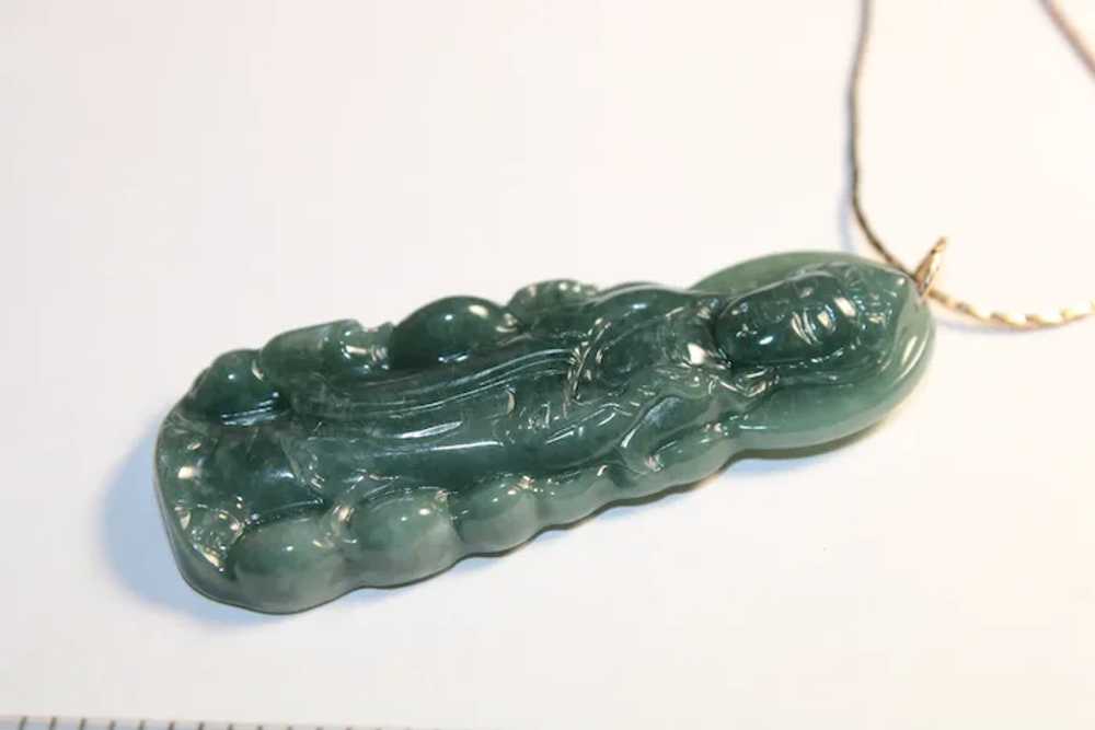 Gorgeous Carved Spinach Green Jade Pendant - image 6