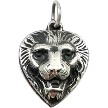 Vintage Puffy Lion / Lioness popular Heart Strawberry Sterling Silver Pendant