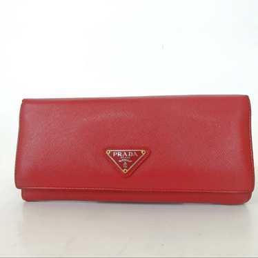 EUC Prada Saffiano Long Wallet Red