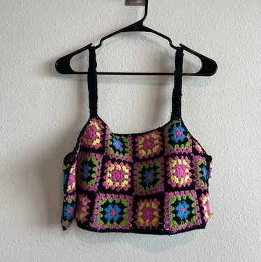 Designer Vintage retro Crochet Knitted Crop Tank