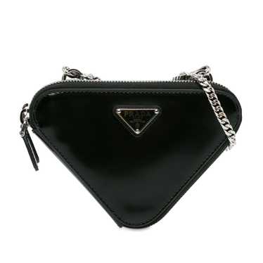 Black Prada Mini Spazzolato Leather Triangle Pouch