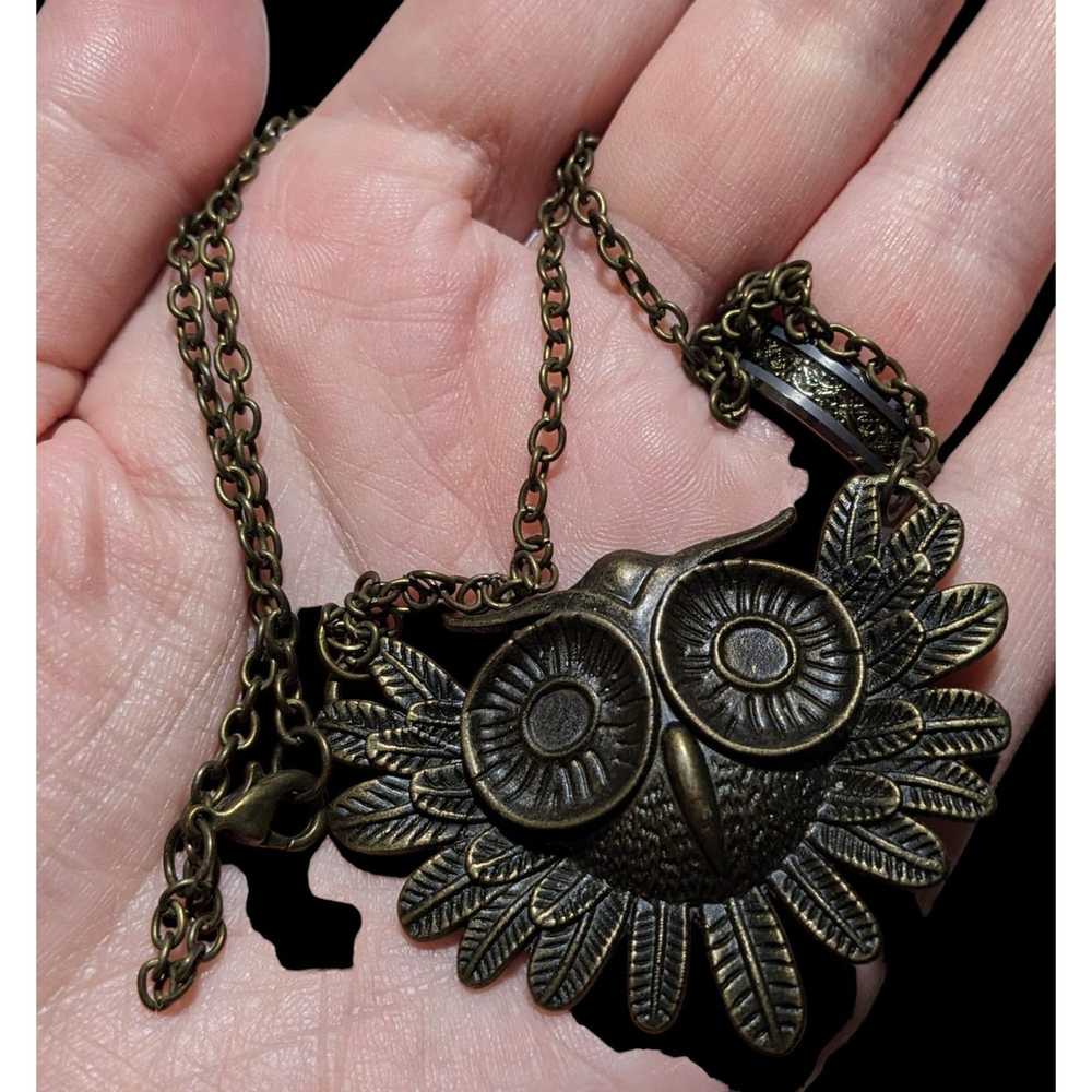 Other Gold Steampunk Owl Necklace - image 9