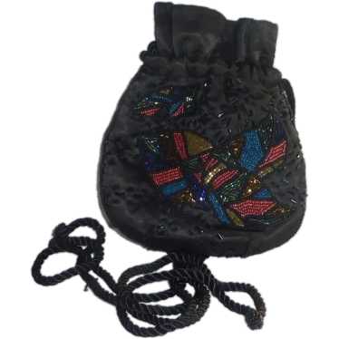 Black Faux Silk Beaded Bag Purse - image 1