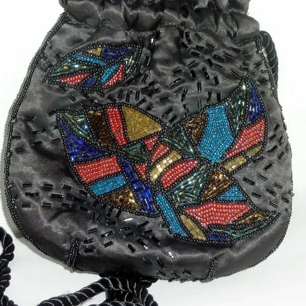 Black Faux Silk Beaded Bag Purse - image 2