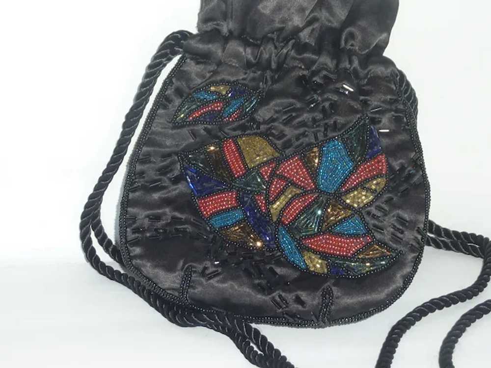 Black Faux Silk Beaded Bag Purse - image 3