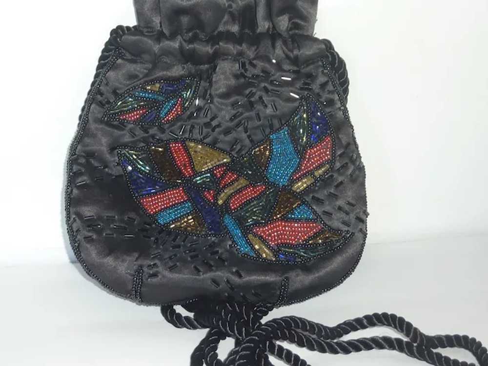 Black Faux Silk Beaded Bag Purse - image 4