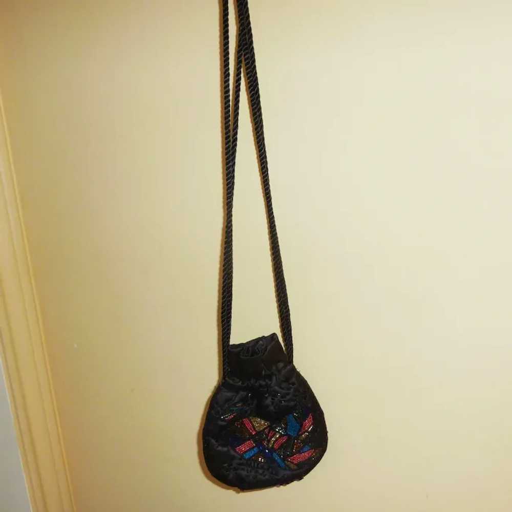 Black Faux Silk Beaded Bag Purse - image 7