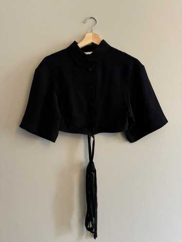 Christopher Esber Cropped Silk Button Up Shirt Wit