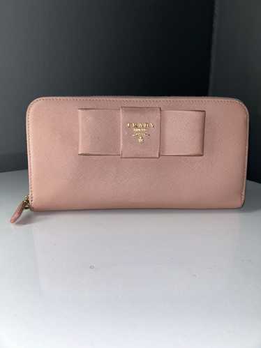 Prada Prada Saffiano Pink Bow Zippy Wallet