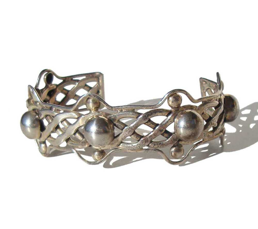 Vintage Mexican Sterling Silver Openwork Cuff Bra… - image 2