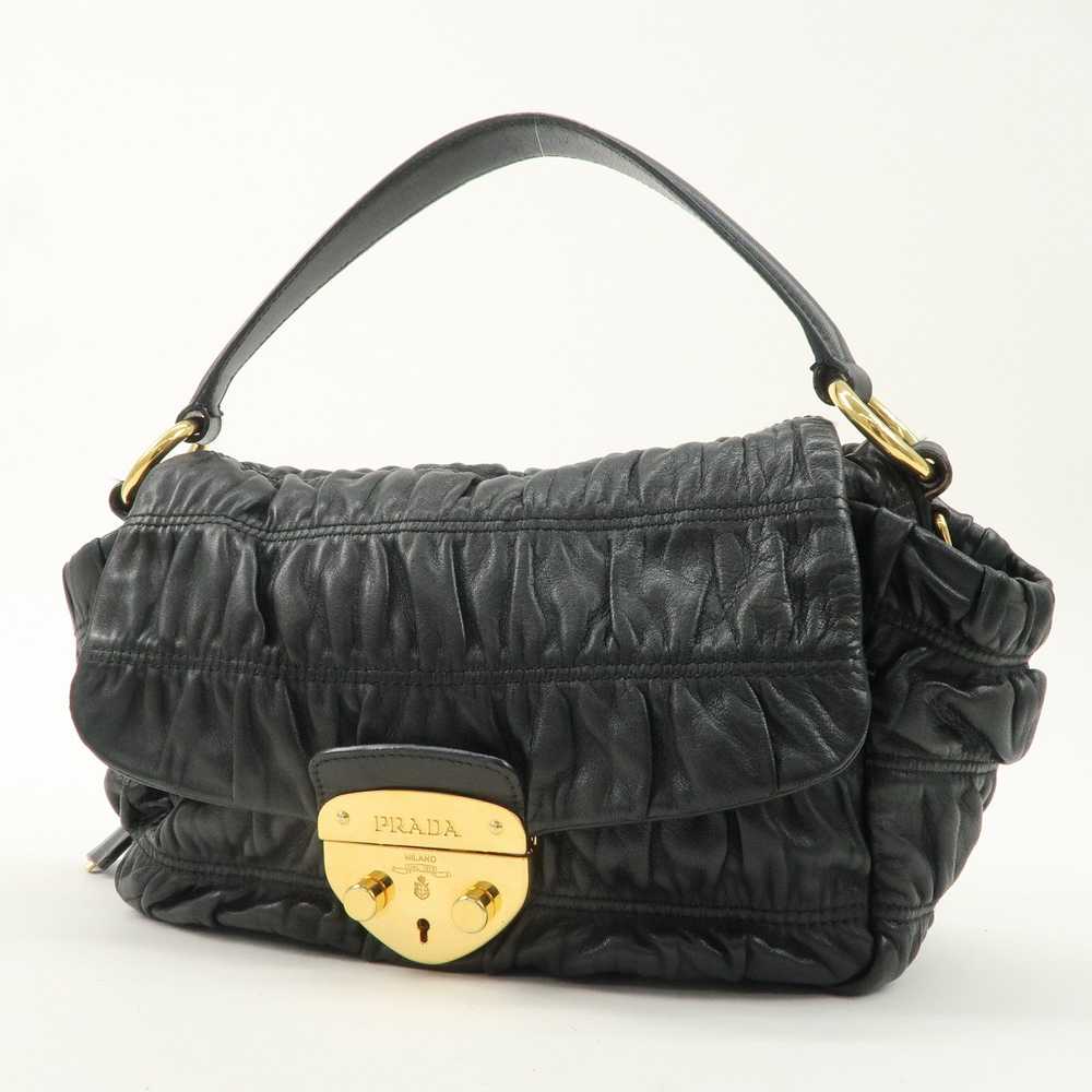 PRADA Leather Gathered 2WAY Shoulder Bag Black BN… - image 3