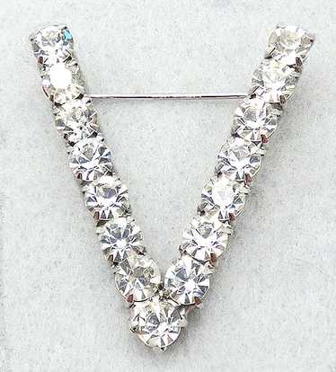 Schrager Rhinestone Initial Vee Brooch