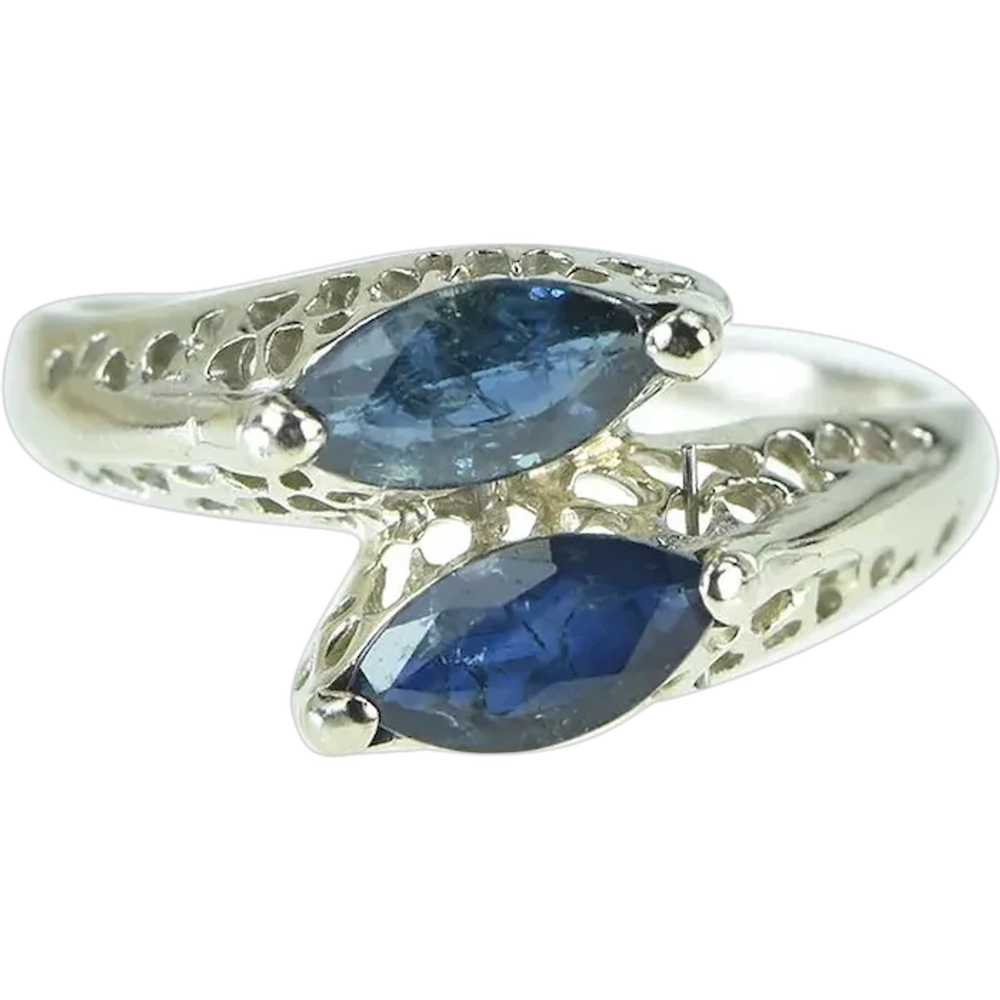 14K Marquise Sapphire Filigree Ornate Bypass Ring… - image 1