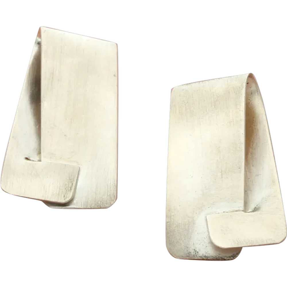 Sterling Silver Unique Fold Post Earrings - image 1