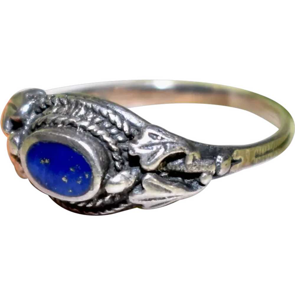 Sterling Silver Bezel Set Lapis Lazuli Ring - Siz… - image 1