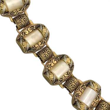 Damascene Bracelet, Black, Silver, Gold, Lucite, … - image 1