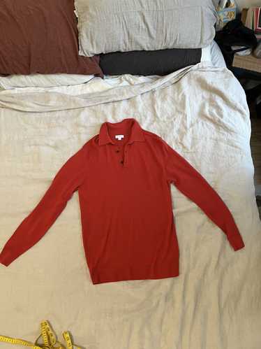 Sunspel Sunspel Red Knit Long Sleeve Polo Shirt
