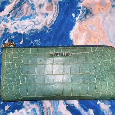 Miu Miu Miu Miu zippy green long wallet w/ blue &… - image 1