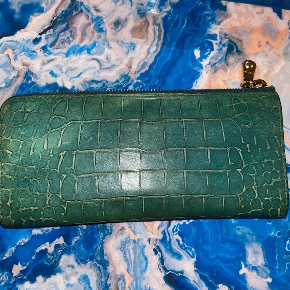 Miu Miu Miu Miu zippy green long wallet w/ blue &… - image 2