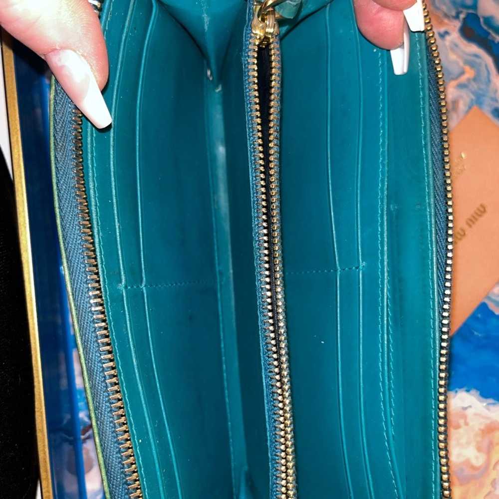 Miu Miu Miu Miu zippy green long wallet w/ blue &… - image 4