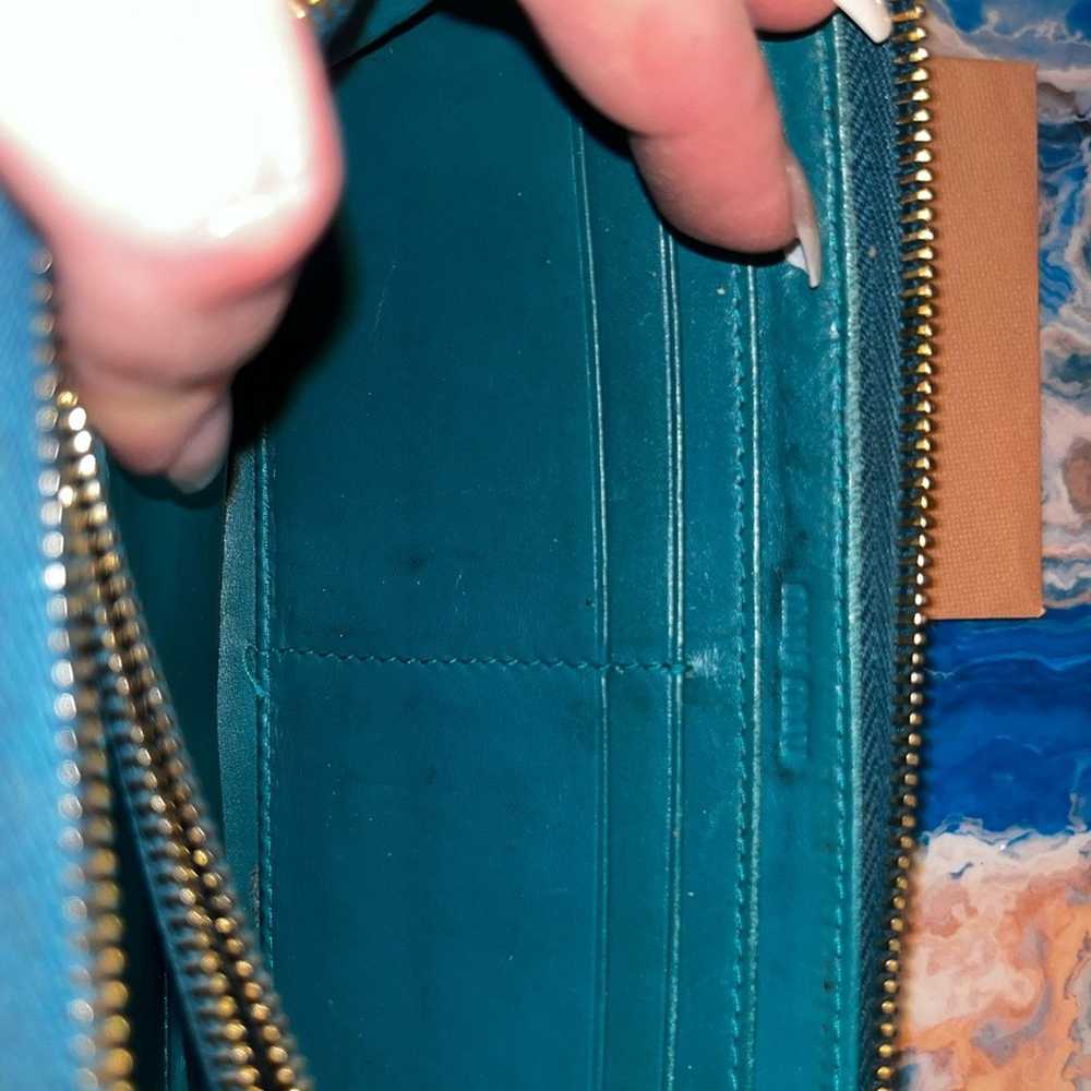 Miu Miu Miu Miu zippy green long wallet w/ blue &… - image 7