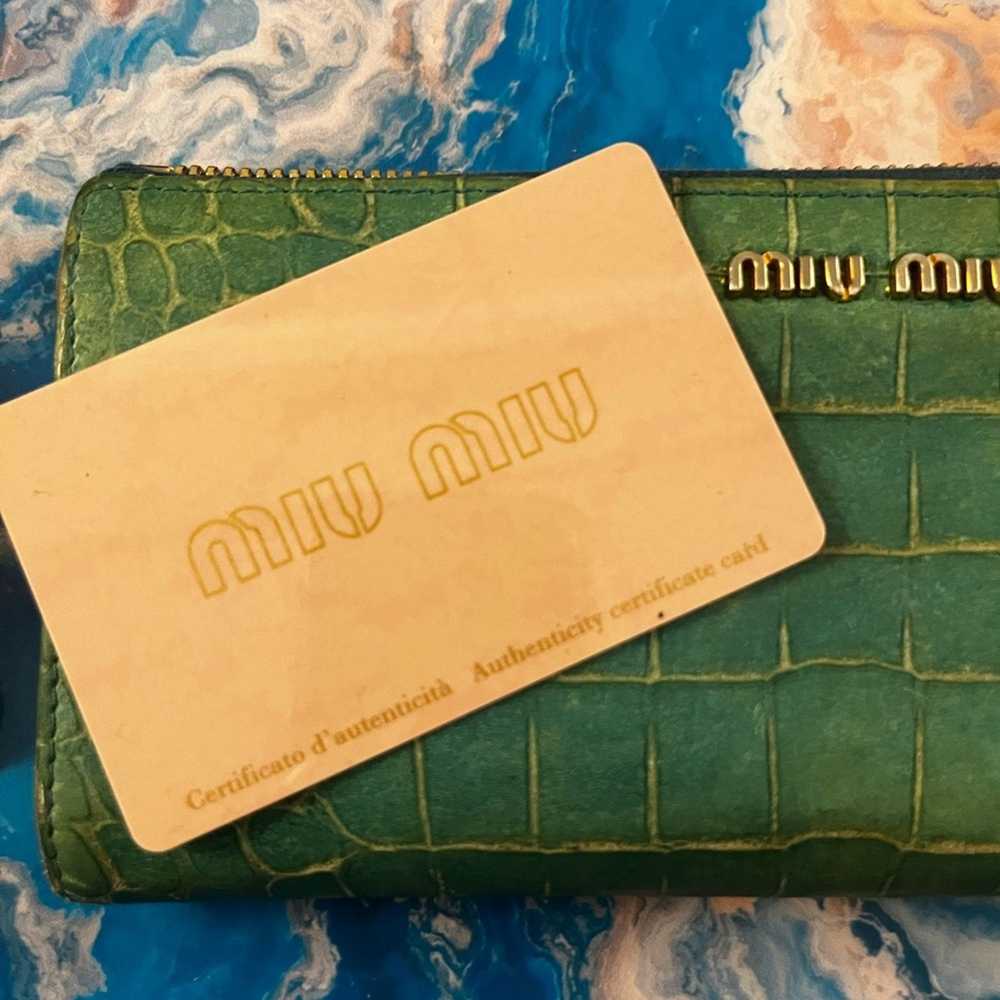 Miu Miu Miu Miu zippy green long wallet w/ blue &… - image 9